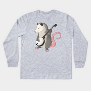 Banjo playing possum dude Kids Long Sleeve T-Shirt